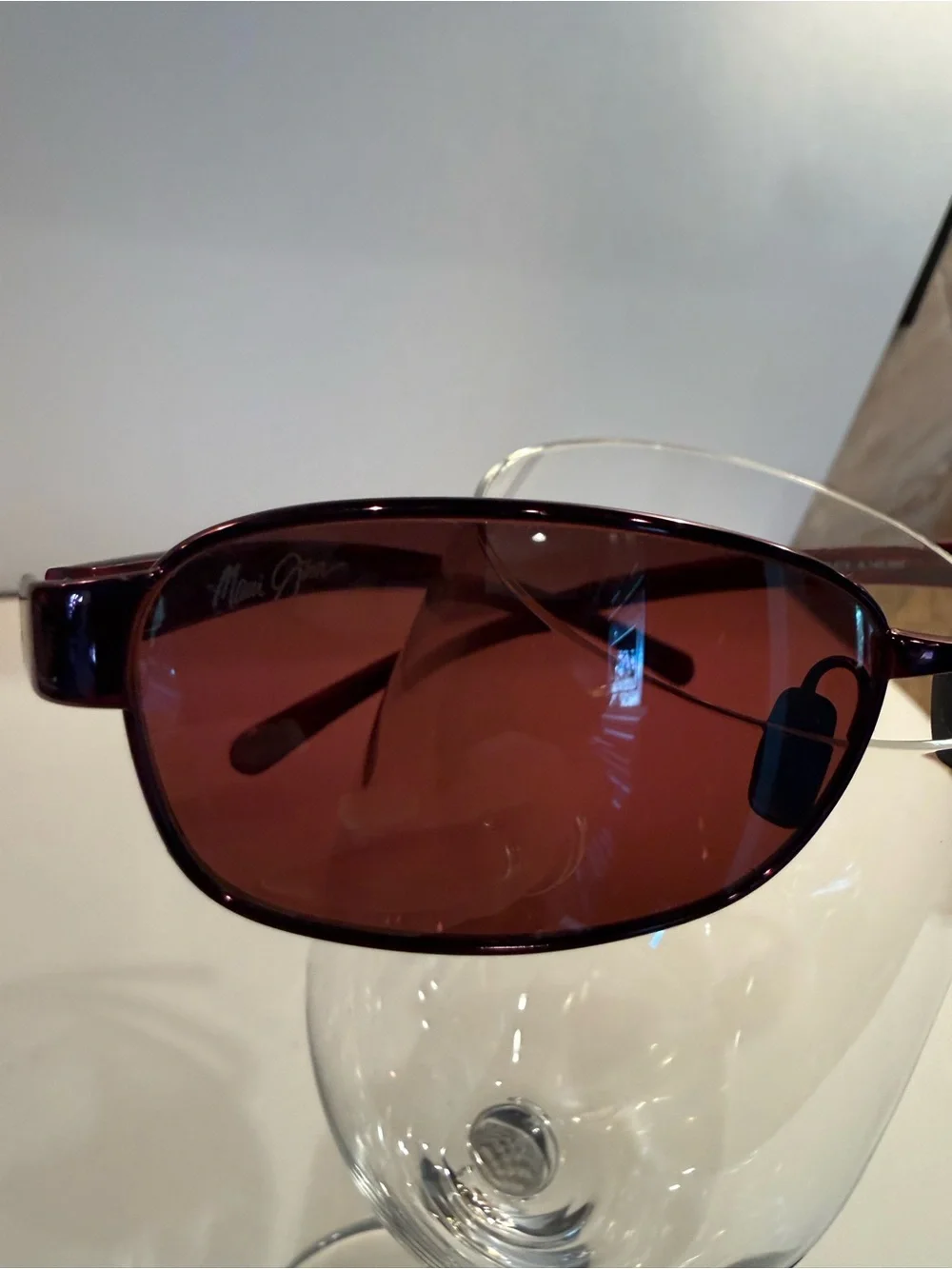 Like New Maui Jim Oval Sunglasses with Burgundy Lenses and Dark Frame